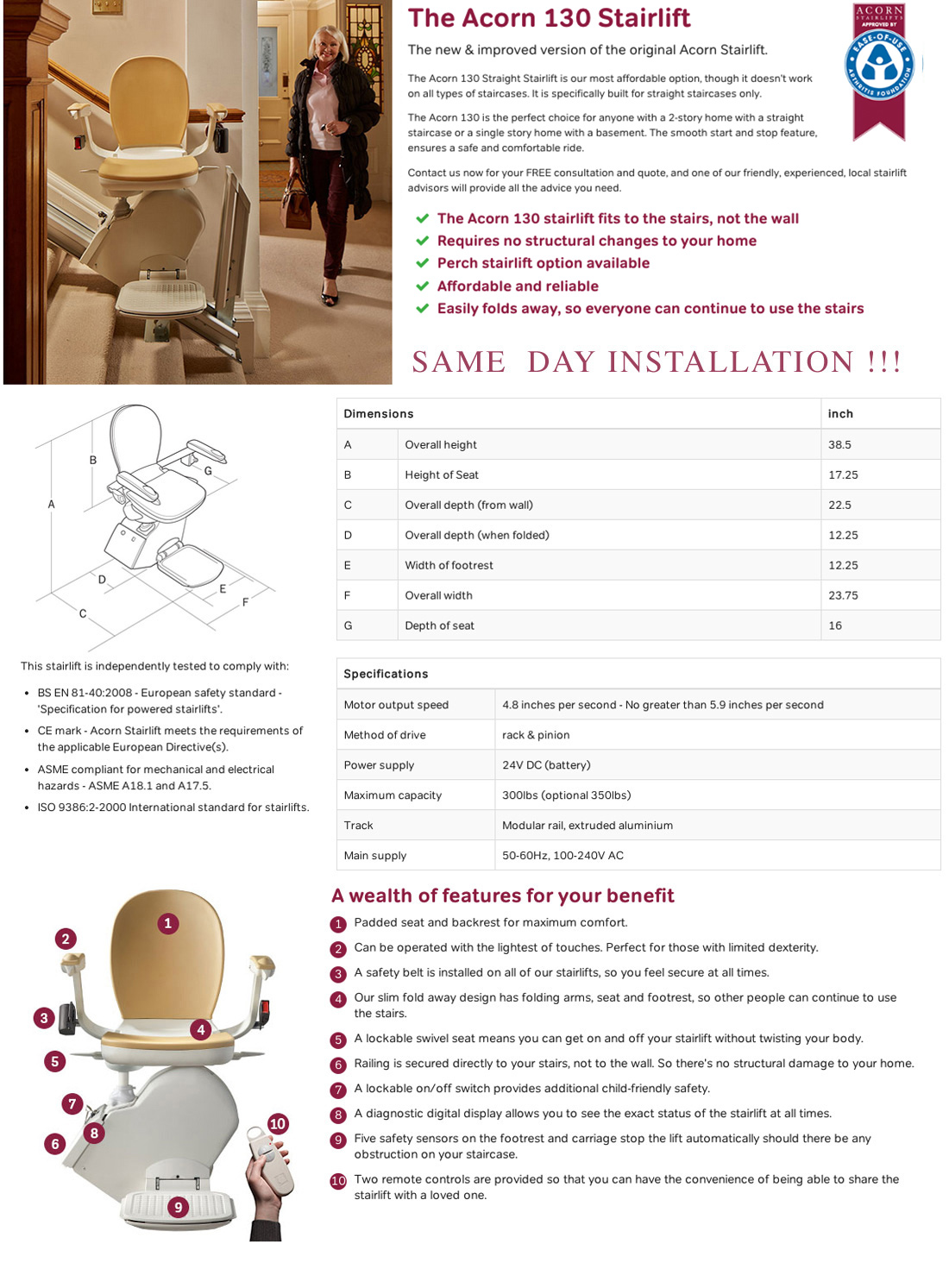 acorn stairlift straight 130 NYC